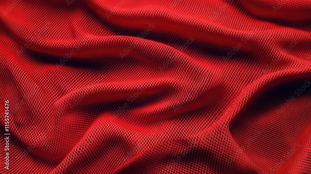 Poster red polygon mesh fabric texture ideal for sports jerseys and apparel design showcasing smooth drapin
