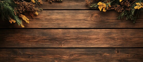 Fototapeta premium Thanksgiving card design with rustic wood background and autumn decorations creating a warm and cozy seasonal atmosphere