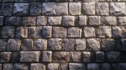 Obraz premium Rough textured stone wall featuring uneven bricks and natural imperfections for architectural and design backgrounds