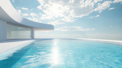 Fototapeta premium Modern swimming pool design with clear blue waters under a bright sky showcasing tranquility and luxury in a sunlit outdoor setting
