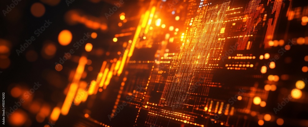 Poster abstract digital design featuring glowing lines and particles in warm tones.