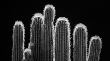 Hairy cacti with striking silhouettes against a dark background showcasing unique botanical beauty and texture in natural settings