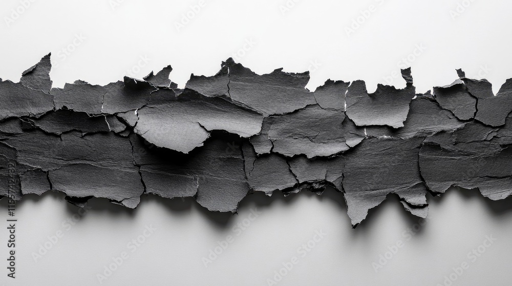 Poster torn black paper pieces on a white background creating a textured and artistic design for creative p