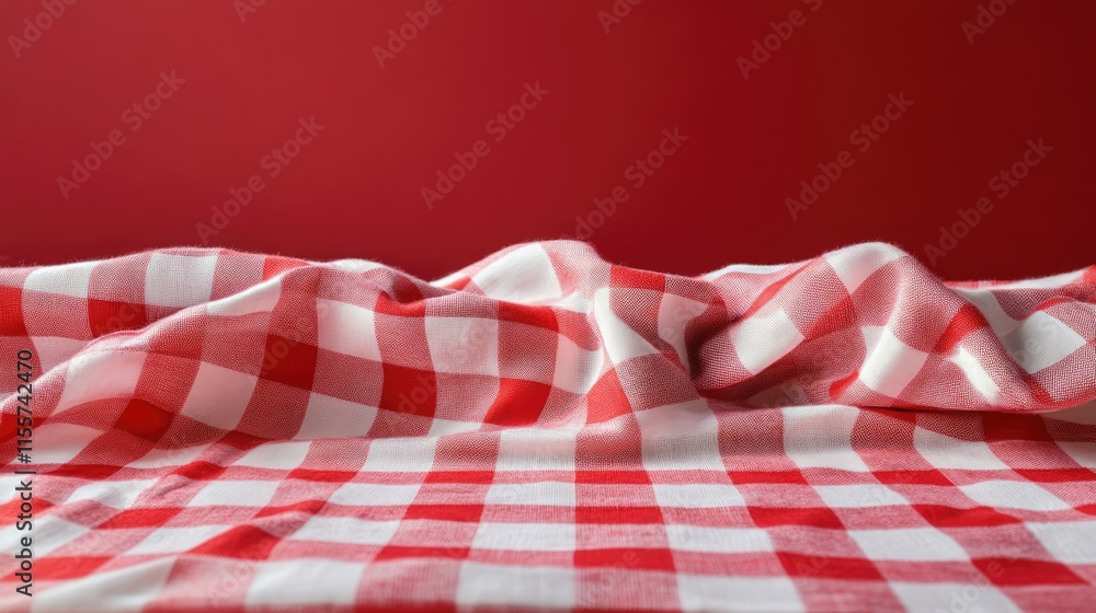 Poster red and white checkered tablecloth textile texture on a vibrant red background for backgrounds and d