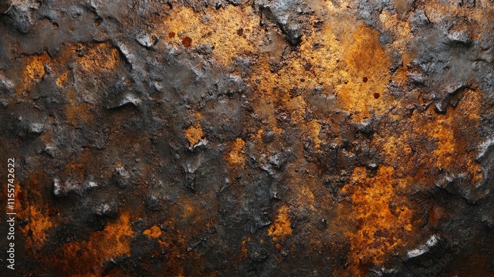 Poster textured surface of aged rusted iron with uneven colors and patterns creating a rustic and industria