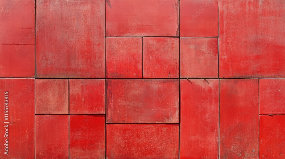 Poster red textured wall tiles arranged in a contemporary pattern for decorative background use in design a