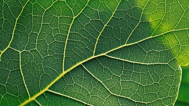 Fototapeta Detailed close-up of green leaf texture showcasing natural patterns and vibrant hues ideal for background and nature-related themes