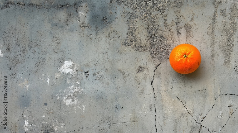 Poster vibrant tangerine resting on textured concrete surface with abstract background and soft shadows cre