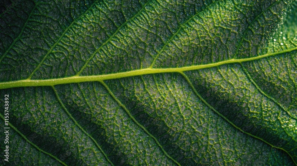 Poster close up of textured green leaf creating a natural green background highlighting intricate vein patt