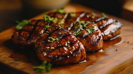Teriyaki Chicken Steak Deliciously Grilled with Glaze and Fresh Herbs in Asian Cuisine Setting