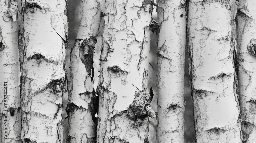 Poster textured birch bark displaying intricate patterns in black and white for nature-themed backgrounds a