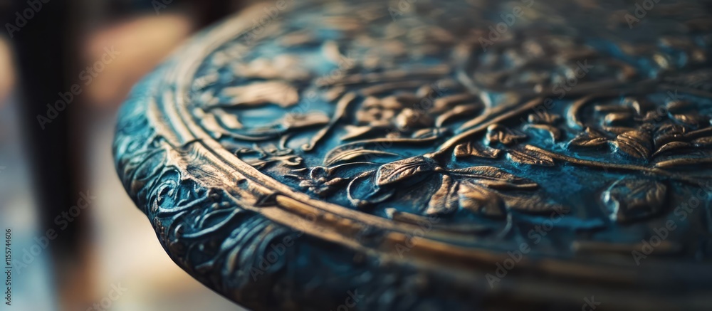 Poster intricately designed tabletop showcasing detailed textures with a softly blurred background for a ca
