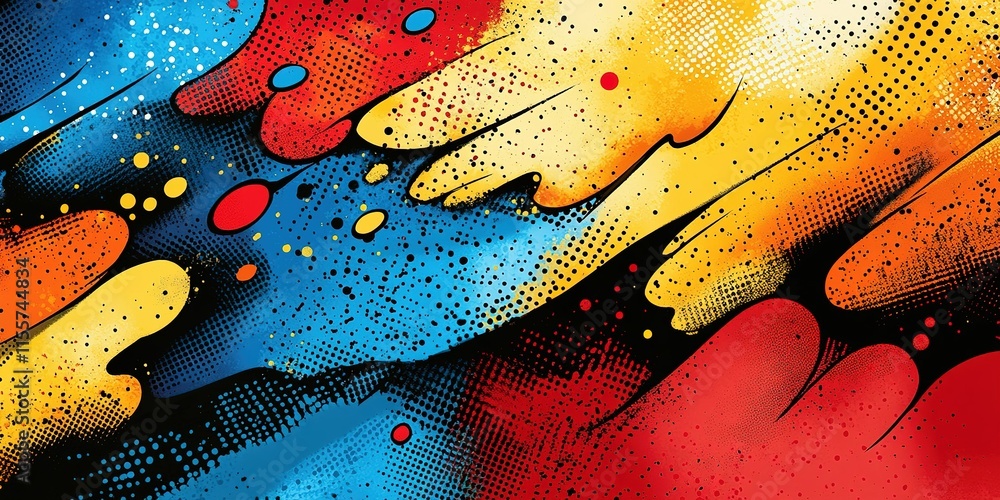 Poster vibrant abstract art featuring dynamic colors in bold strokes and patterns on a textured background