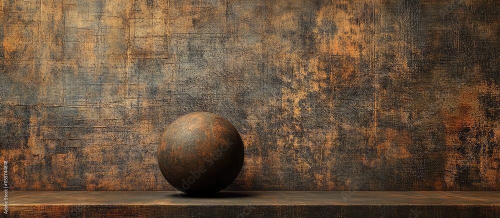 Poster textured backdrop featuring a spherical object against a rustic wall for artistic design and creativ