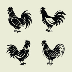 rooster and chicken vector set silhouette drawing art design illustration