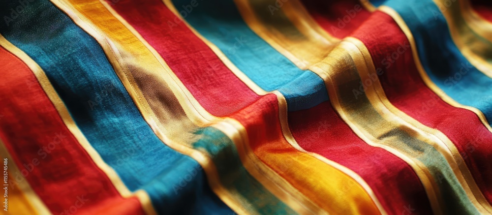 Poster vibrant multicolored striped fabric texture showcasing rich hues and intricate patterns for textile 