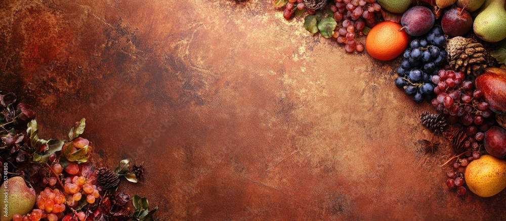 Poster thanksgiving backdrop featuring a rustic table with fruits and empty space for text ideal for holida