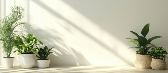 Modern home decor with indoor plants casting shadows on a minimalist desktop background ideal for aesthetic posters or screensavers