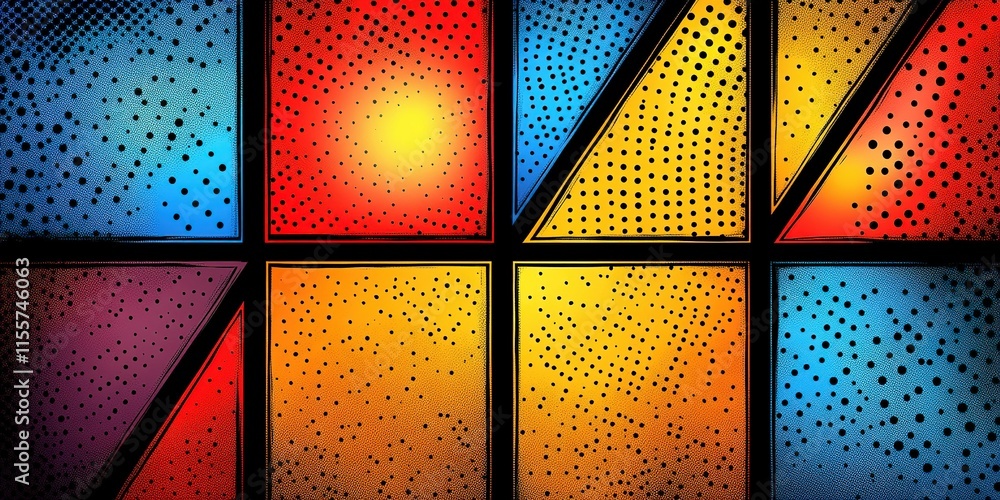 Aufkleber vibrant geometric pattern with bold colors in a modern abstract design incorporating various shapes 