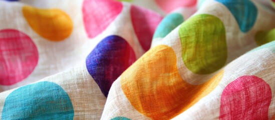 Vibrant polka dot fabric texture in bright colors perfect for fashion design and contemporary textile applications