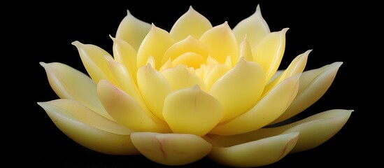 Beautifully detailed yellow succulent bloom showcasing its layered petals against a contrasting dark background for a striking visual impact.