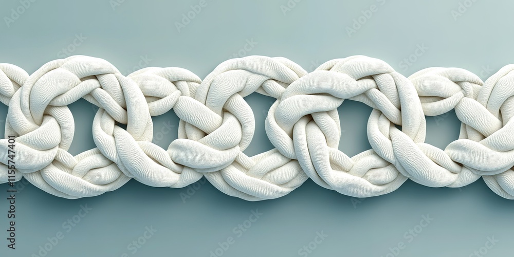 Aufkleber decorative white fabric chain linking several loops on a smooth surface