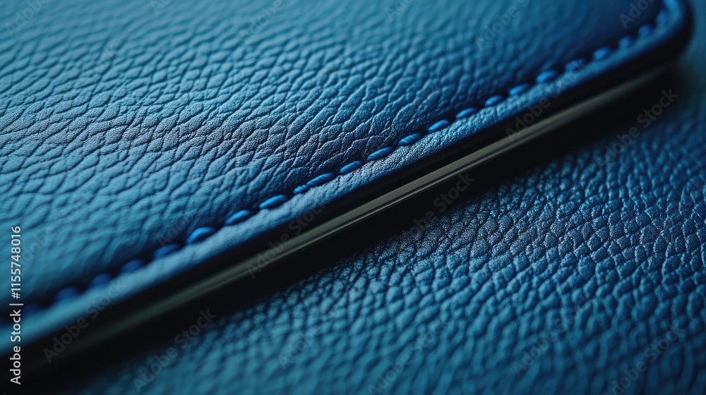 Poster closeup of blue leather texture with tablet edge showcasing detail and craftsmanship in unique and v