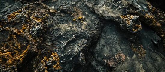 Obraz premium Textured Rocky Surface with Lichen on the Stunning Terrain of Madeira Island in Natural Light
