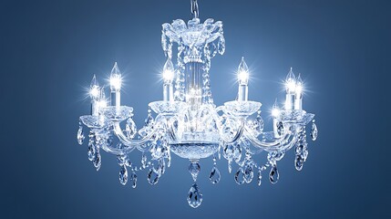 Close-up of a crystal chandelier with intricate details and soft glowing light.
