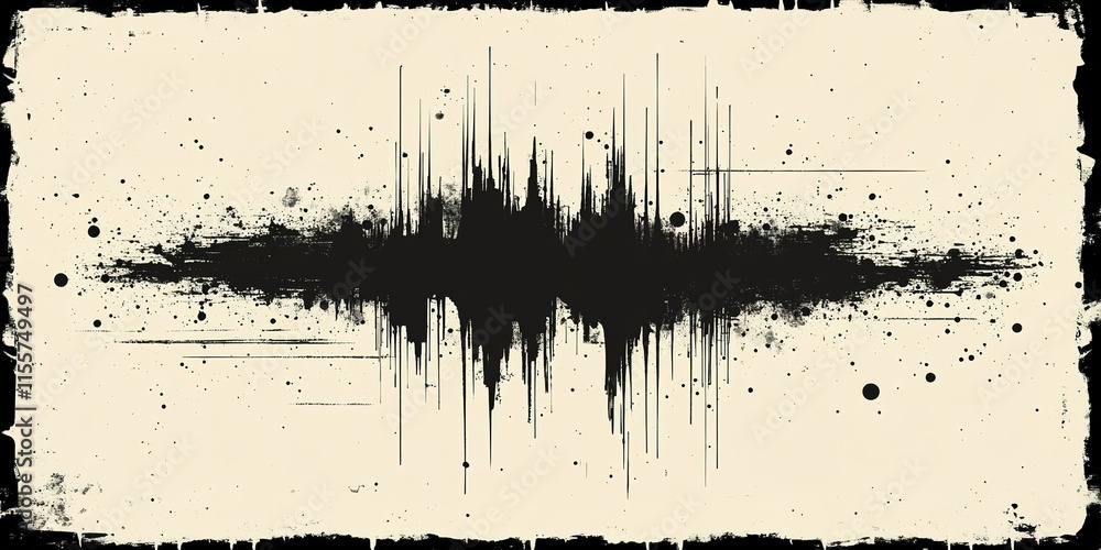 Aufkleber abstract digital soundwave design with black lines and splatters on a light background