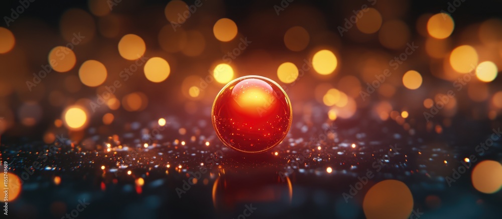 Poster shiny red ornament on a sparkling surface with warm bokeh lights creating a festive atmosphere for n