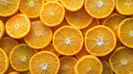 fresh cut tangerine slices arranged in a vibrant background showcasing their juicy texture and bright color