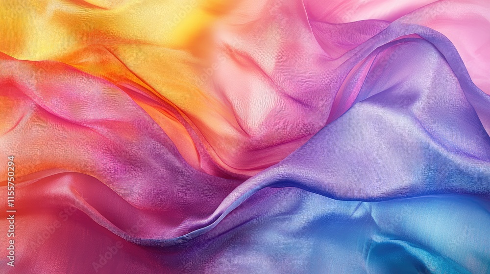 Poster vibrant taffeta silk fabric in a flowing artistic layout showcasing rich color gradients and smooth 