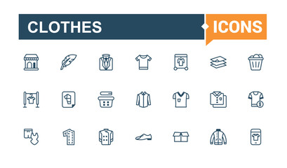Clothes linear icon. Contains related to out, jeans, outerwear, hoody, pant, sweater, top, fashion. Minimal icons. Solid line editable vector illustration. © Rubbble