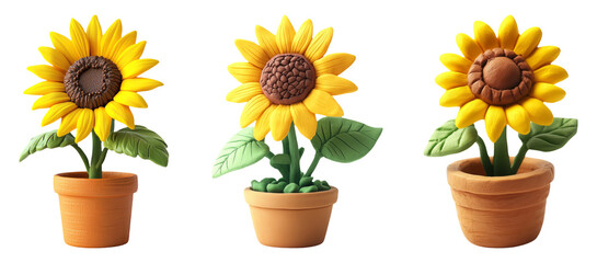 Obraz premium Charming Sunflower Models in Colorful Pots on Transparent Background