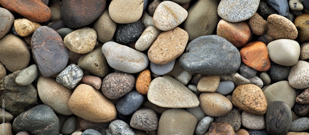 Aufkleber natural beach stones in varying shapes and colors arranged harmoniously for texture and design conce