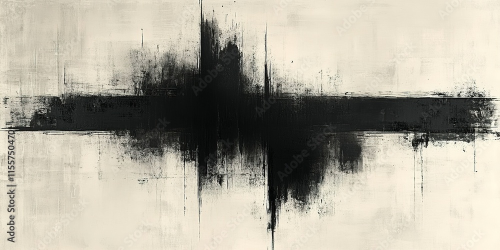 Aufkleber abstract black ink artwork blending bold lines and soft textures, creating depth and contrast in con