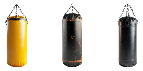 Isolated Punching Bags on Transparent Background for Fitness Themes