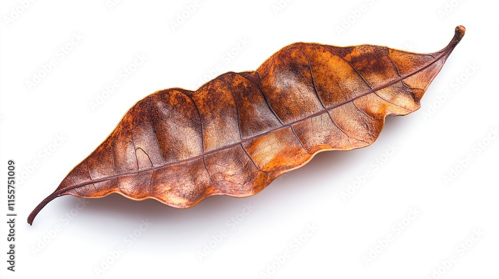 Aufkleber dried tamarind leaf showing intricate texture and color variations on a white background for botanic