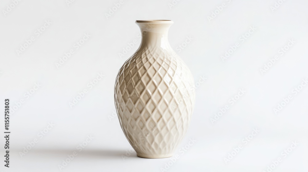 Poster elegant textured vase with geometric patterns displayed on a clean white backdrop highlighting its g
