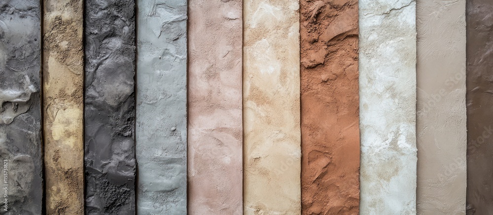 Poster various stucco samples showcasing diverse textures and colors for construction and design in a build