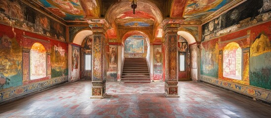 Obraz premium Intricate frescoes and architectural beauty of Hadimbu monastery interior highlighting cultural heritage and timeless artistry