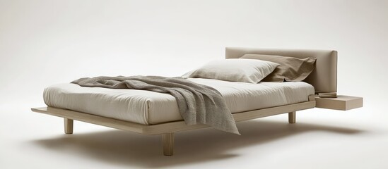Minimalist bedroom design showcasing a modern single bed with elegant decor and contemporary interior elements in soft neutral tones