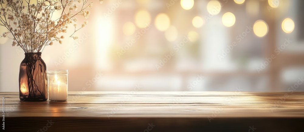 Poster elegant table setting with cozy decor featuring candles and floral arrangement creating a warm invit