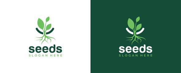 Green seeds logo, Green plant logo, seed, seeds, agriculture, garden, farm, and seed growing logo design