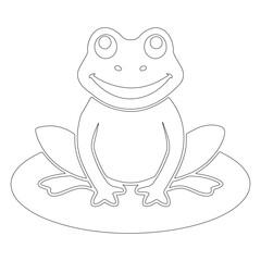 Happy Frog On Lotus Line Drawing Illustration
