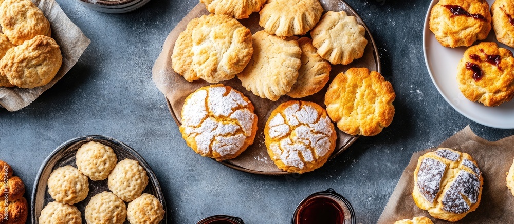 Aufkleber assorted homemade biscuits and cookies arranged on a rustic table showcasing a variety of baked trea
