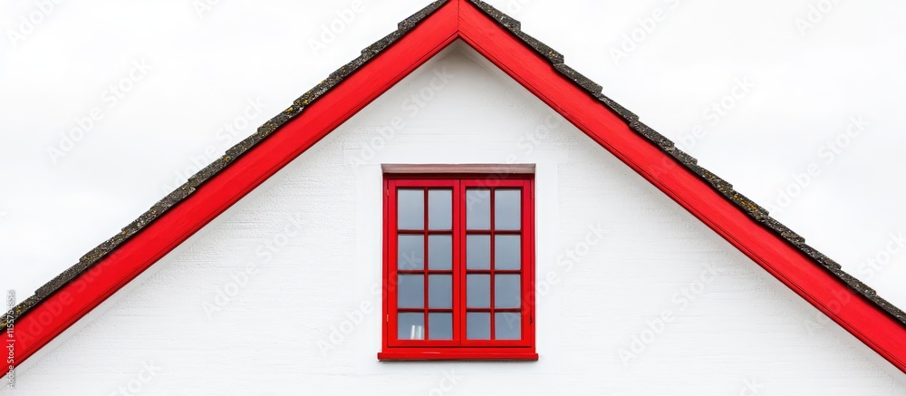 Poster red window with elegant roof design showcasing modern architecture against a pristine white backgrou