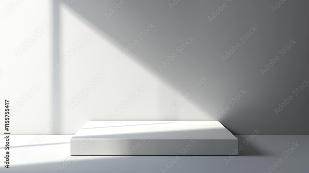 Poster minimalist studio setting with white wall and light shadow on grey surface ideal for product display