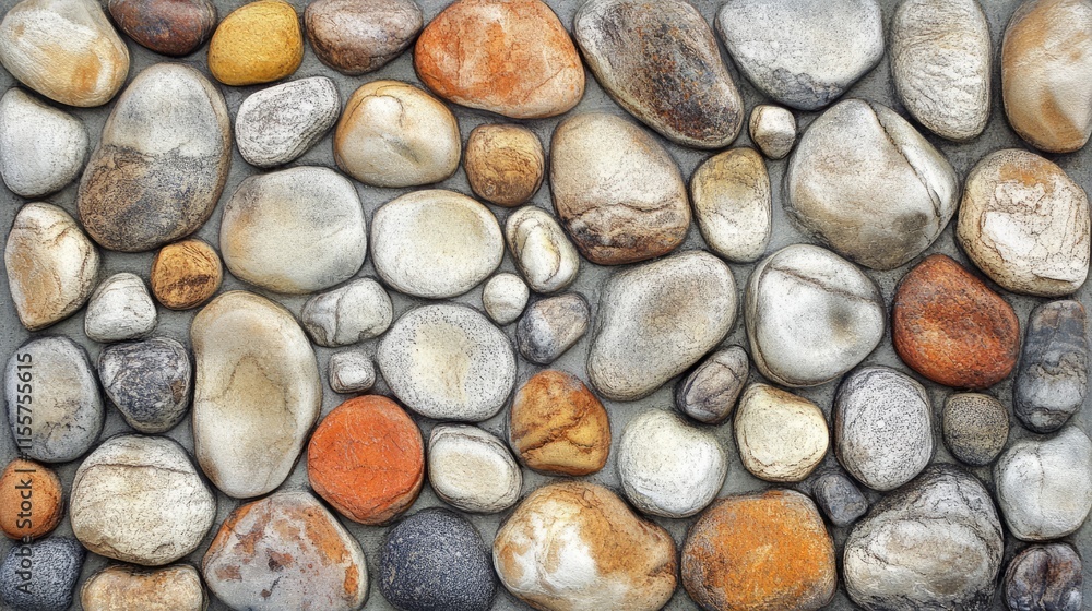 Poster natural stone texture with assorted smooth pebbles in various colors providing a rustic and organic 